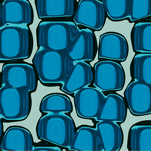 Abstract artwork resembling a cluster of blue cells