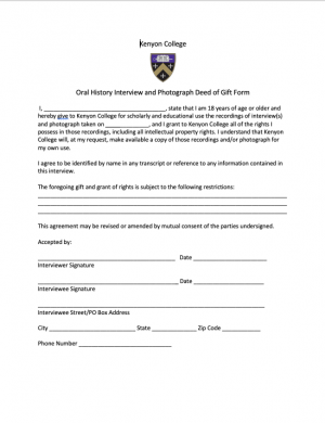 Oral History Deed of Gift Form